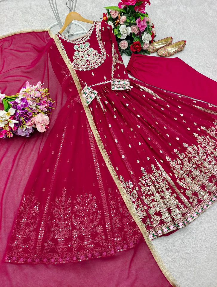 Presenting New Collection Heavy Pure Blooming Georgette Gown -Pent  Dupatta Set Fully Stitched Ready To Wear