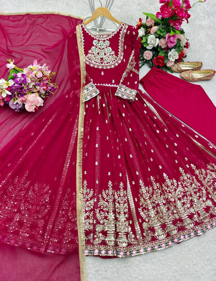 Presenting New Collection Heavy Pure Blooming Georgette Gown -Pent  Dupatta Set Fully Stitched Ready To Wear