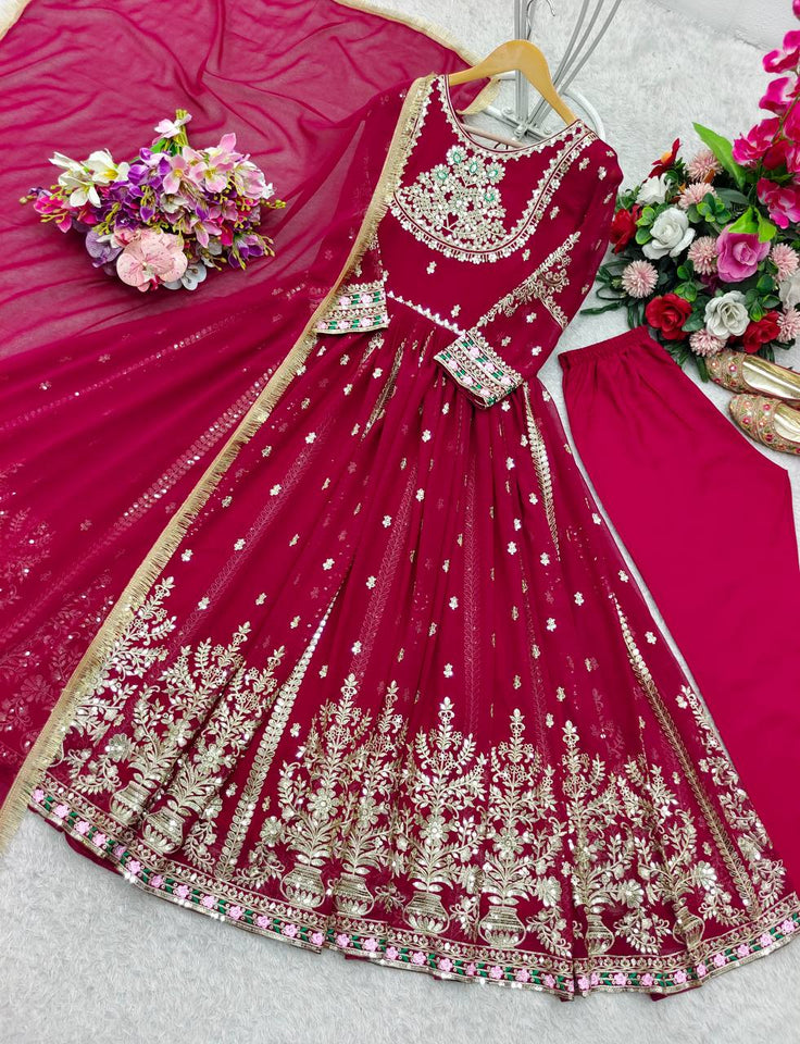 Presenting New Collection Heavy Pure Blooming Georgette Gown -Pent  Dupatta Set Fully Stitched Ready To Wear