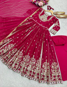 Presenting New Collection Heavy Pure Blooming Georgette Gown -Pent  Dupatta Set Fully Stitched Ready To Wear