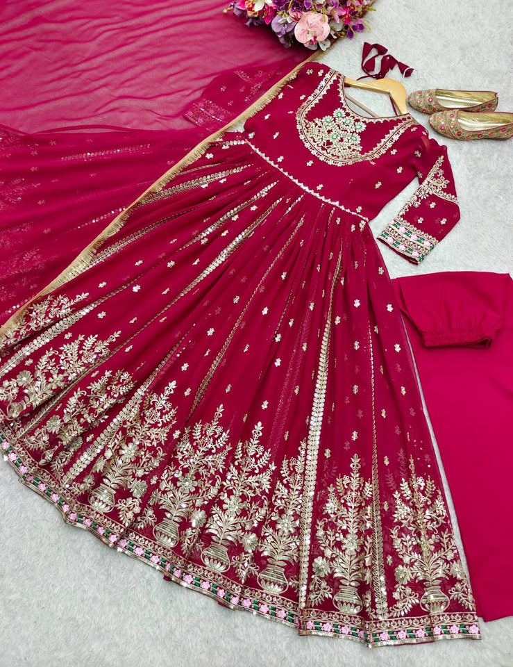 Presenting New Collection Heavy Pure Blooming Georgette Gown -Pent  Dupatta Set Fully Stitched Ready To Wear