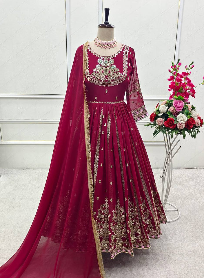 Presenting New Collection Heavy Pure Blooming Georgette Gown -Pent  Dupatta Set Fully Stitched Ready To Wear