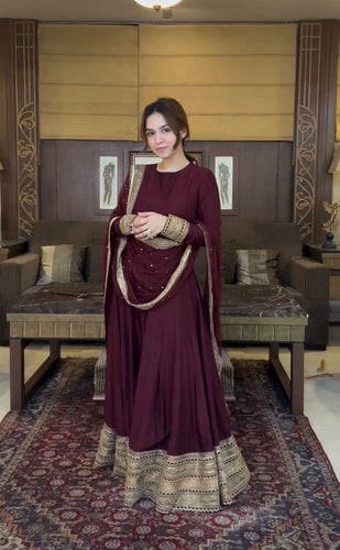Presenting New Collection Heavy Pure Cinon Silk Gown -Pent  Dupatta Set Fully Stitched Ready To Wear 🔥😍🥰*