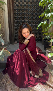Presenting New Collection Heavy Pure Cinon Silk Gown -Pent  Dupatta Set Fully Stitched Ready To Wear 🔥😍🥰*