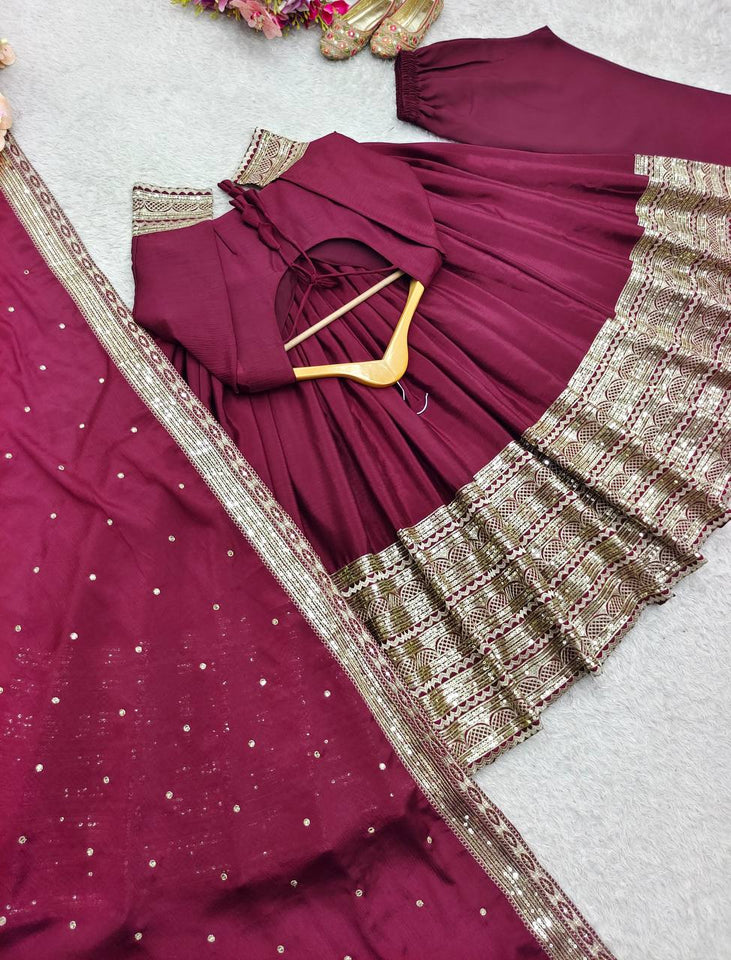 Presenting New Collection Heavy Pure Cinon Silk Gown -Pent  Dupatta Set Fully Stitched Ready To Wear 🔥😍🥰*