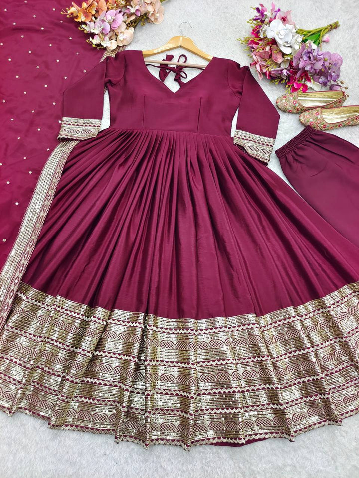 Presenting New Collection Heavy Pure Cinon Silk Gown -Pent  Dupatta Set Fully Stitched Ready To Wear 🔥😍🥰*