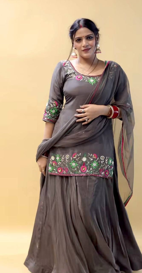 Presenting New Collection Pure Natural Satin Silk Top-Lehenga and Dupatta Set Fully Stitched Ready To Wear 🔥😍🥰*