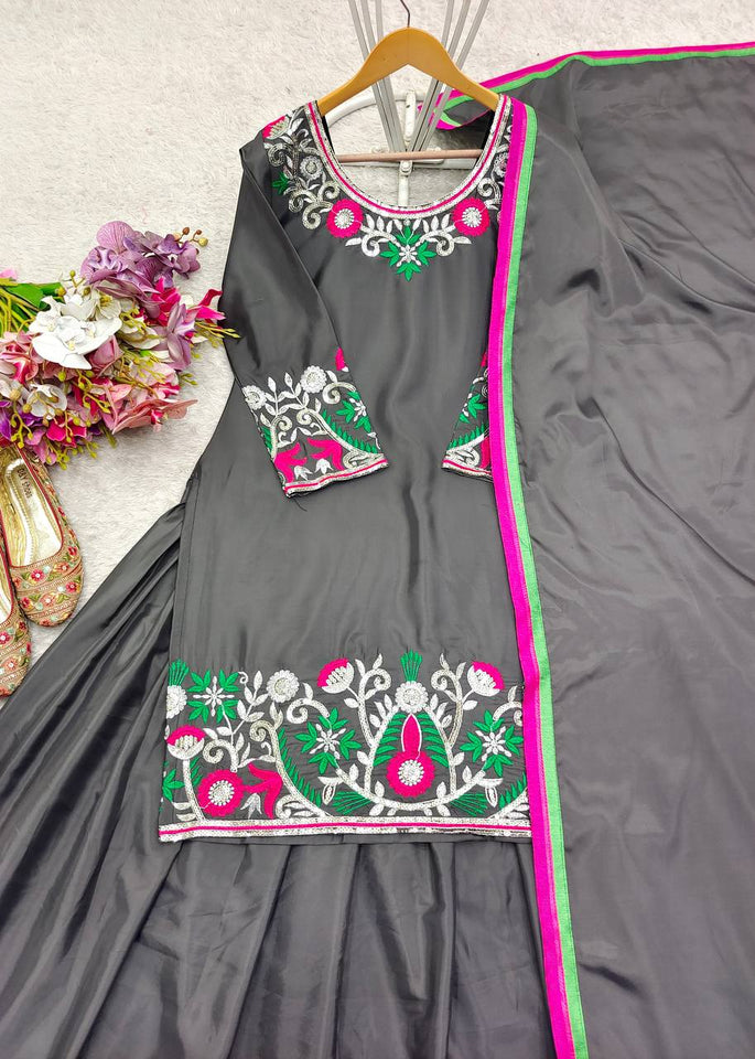 Presenting New Collection Pure Natural Satin Silk Top-Lehenga and Dupatta Set Fully Stitched Ready To Wear 🔥😍🥰*