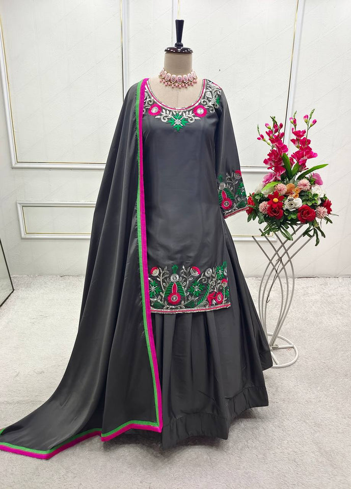 Presenting New Collection Pure Natural Satin Silk Top-Lehenga and Dupatta Set Fully Stitched Ready To Wear 🔥😍🥰*