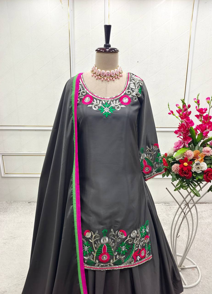 Presenting New Collection Pure Natural Satin Silk Top-Lehenga and Dupatta Set Fully Stitched Ready To Wear 🔥😍🥰*