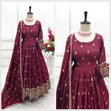 Presenting New Collection Heavy Pure Cinon Silk Gown -Pent  Dupatta Set Fully Stitched Ready To Wear