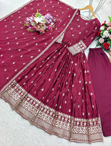 Presenting New Collection Heavy Pure Cinon Silk Gown -Pent  Dupatta Set Fully Stitched Ready To Wear