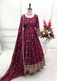 Presenting New Collection Heavy Pure Cinon Silk Gown -Pent  Dupatta Set Fully Stitched Ready To Wear