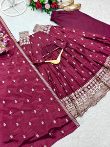 Presenting New Collection Heavy Pure Cinon Silk Gown -Pent  Dupatta Set Fully Stitched Ready To Wear