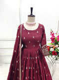 Presenting New Collection Heavy Pure Cinon Silk Gown -Pent  Dupatta Set Fully Stitched Ready To Wear