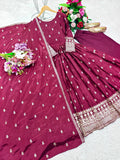 Presenting New Collection Heavy Pure Cinon Silk Gown -Pent  Dupatta Set Fully Stitched Ready To Wear
