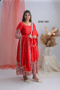 Presenting New Collection Heavy Pure Cinon Silk Gown -Pent  Dupatta Set Fully Stitched Ready To Wear