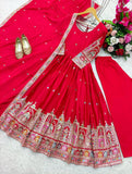 Presenting New Collection Heavy Pure Cinon Silk Gown -Pent  Dupatta Set Fully Stitched Ready To Wear