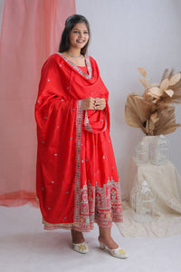 Presenting New Collection Heavy Pure Cinon Silk Gown -Pent  Dupatta Set Fully Stitched Ready To Wear