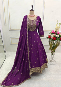 Presenting New Collection Heavy Chinon Silk Gown -Pent  Dupatta Set Fully Stitched Ready To Wear