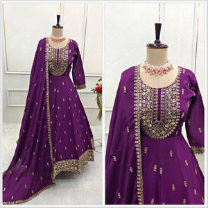 Presenting New Collection Heavy Chinon Silk Gown -Pent  Dupatta Set Fully Stitched Ready To Wear