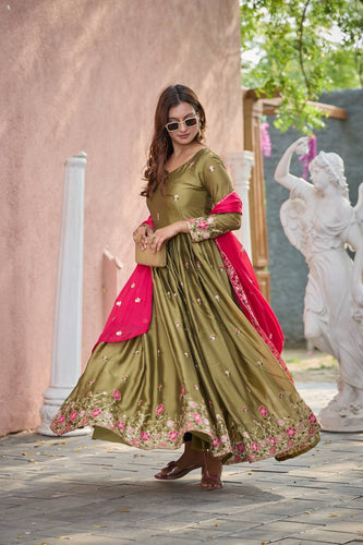 Presenting New Real Modling Pure Rangoli Silk Gown -Pent  Dupatta Set Fully Stitched Ready To Wear 🔥😍🥰*