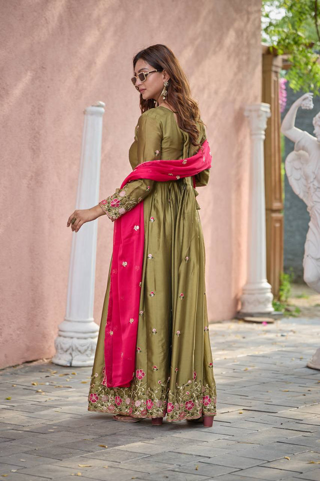 Presenting New Real Modling Pure Rangoli Silk Gown -Pent  Dupatta Set Fully Stitched Ready To Wear 🔥😍🥰*