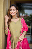 Presenting New Real Modling Pure Rangoli Silk Gown -Pent  Dupatta Set Fully Stitched Ready To Wear 🔥😍🥰*