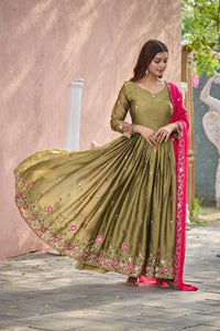 Presenting New Real Modling Pure Rangoli Silk Gown -Pent  Dupatta Set Fully Stitched Ready To Wear 🔥😍🥰*