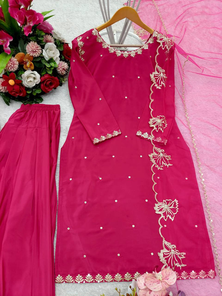 Presenting New Pure Natural Crep Satin Top&Farshi&Dupatta Set Fully Stitched Ready To Wear 🔥😍🥰*