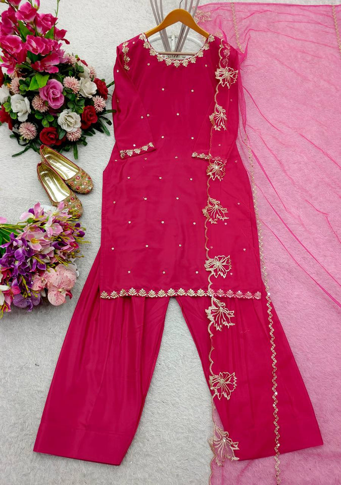 Presenting New Pure Natural Crep Satin Top&Farshi&Dupatta Set Fully Stitched Ready To Wear 🔥😍🥰*