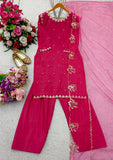 Presenting New Pure Natural Crep Satin Top&Farshi&Dupatta Set Fully Stitched Ready To Wear 🔥😍🥰*