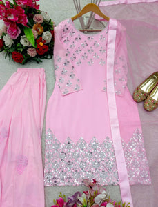 Presenting New Pure Natural Crep Satin Top&Farshi&Dupatta Set Fully Stitched Ready To Wear 🔥😍🥰*