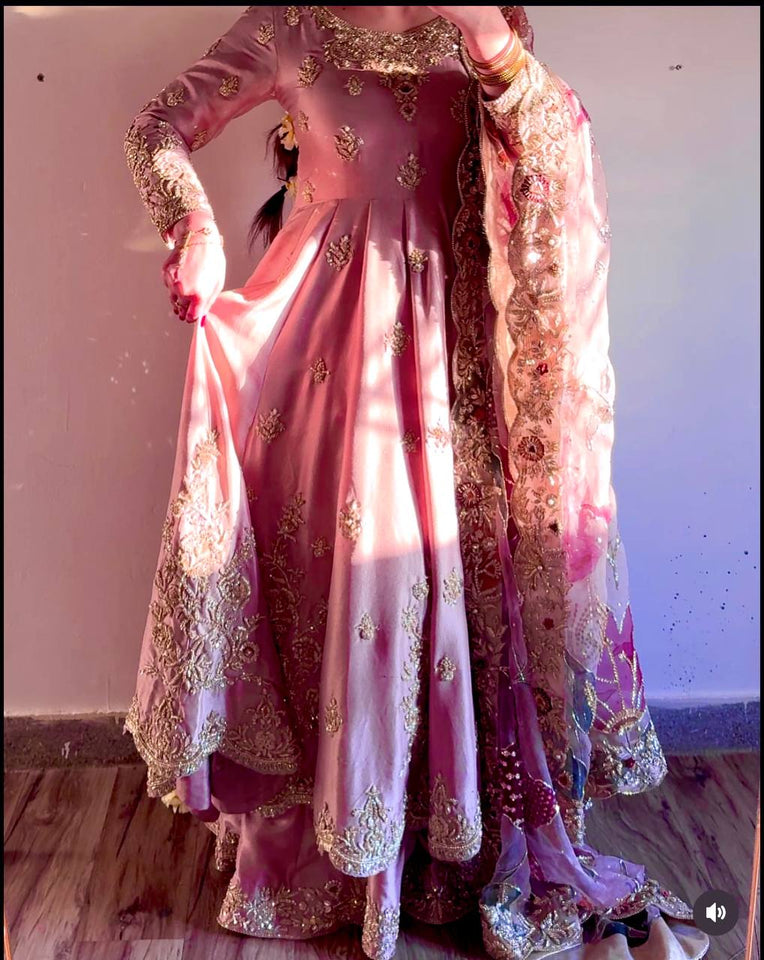 Presenting New  Heavy Pure Satin Silk Gown -Pent  Dupatta Set Fully Stitched Ready To Wear