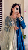 Presenting New  Heavy Pure Satin Silk Gown -Pent  Dupatta Set Fully Stitched Ready To Wear