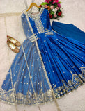 Presenting New  Heavy Pure Satin Silk Gown -Pent  Dupatta Set Fully Stitched Ready To Wear