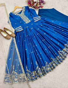 Presenting New  Heavy Pure Satin Silk Gown -Pent  Dupatta Set Fully Stitched Ready To Wear