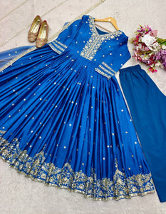 Presenting New  Heavy Pure Satin Silk Gown -Pent  Dupatta Set Fully Stitched Ready To Wear