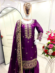 Presenting New Zimmy-Chu Silk Top-Sarara and Dupatta Set Fully Stitched Ready To Wear