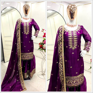 Presenting New Zimmy-Chu Silk Top-Sarara and Dupatta Set Fully Stitched Ready To Wear