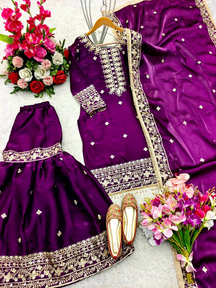 Presenting New Zimmy-Chu Silk Top-Sarara and Dupatta Set Fully Stitched Ready To Wear