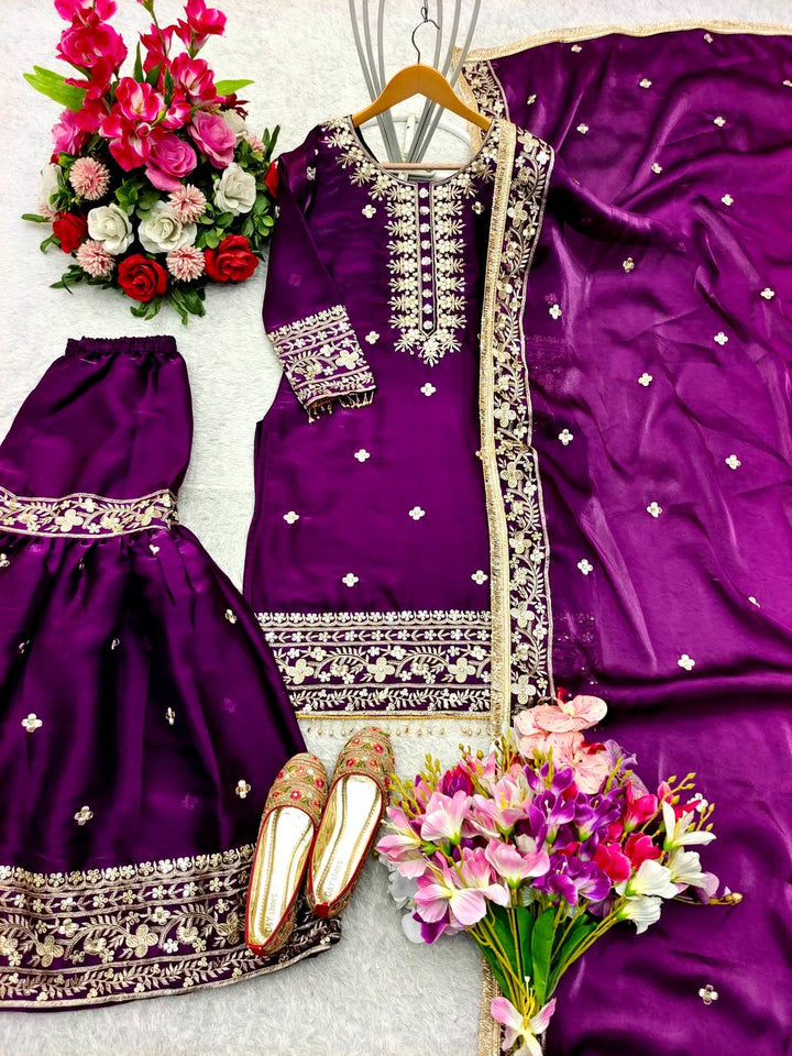 Presenting New Zimmy-Chu Silk Top-Sarara and Dupatta Set Fully Stitched Ready To Wear