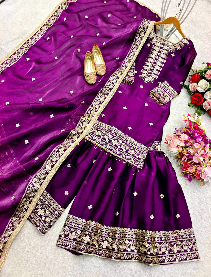 Presenting New Zimmy-Chu Silk Top-Sarara and Dupatta Set Fully Stitched Ready To Wear