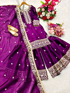 Presenting New Zimmy-Chu Silk Top-Sarara and Dupatta Set Fully Stitched Ready To Wear