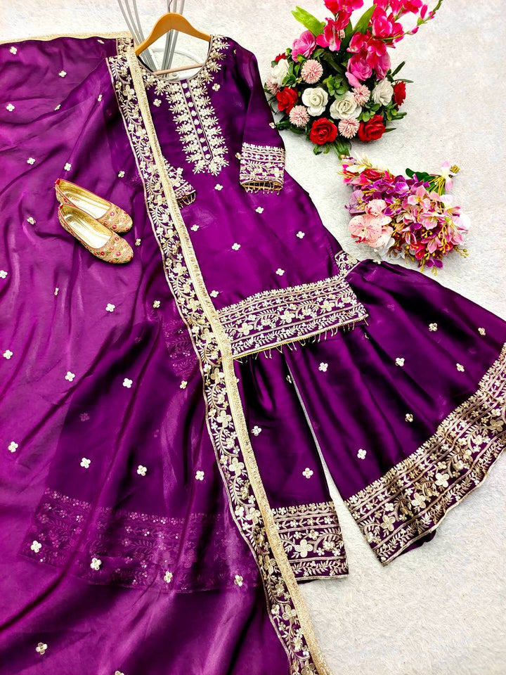 Presenting New Zimmy-Chu Silk Top-Sarara and Dupatta Set Fully Stitched Ready To Wear