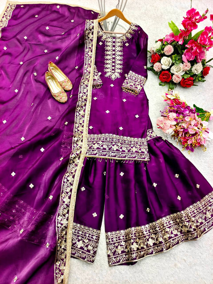 Presenting New Zimmy-Chu Silk Top-Sarara and Dupatta Set Fully Stitched Ready To Wear