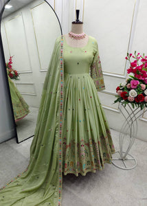 Presenting New Collection Heavy Pure Cinon Silk Gown -Pent  Dupatta Set Fully Stitched Ready To Wear 🔥😍🥰*