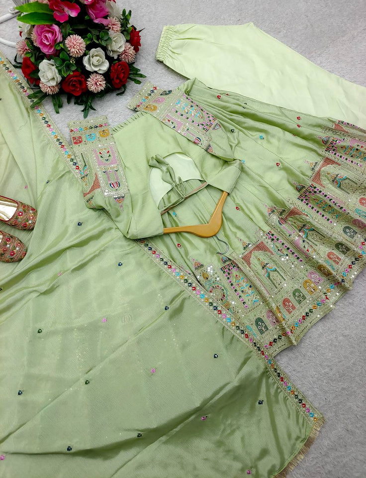 Presenting New Collection Heavy Pure Cinon Silk Gown -Pent  Dupatta Set Fully Stitched Ready To Wear 🔥😍🥰*