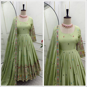 Presenting New Collection Heavy Pure Cinon Silk Gown -Pent  Dupatta Set Fully Stitched Ready To Wear 🔥😍🥰*