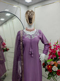 Presenting New Pure Natural Crep Satin Top&Farshi&Dupatta Set Fully Stitched Ready To Wear